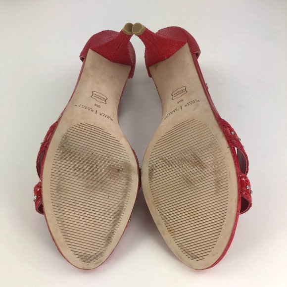WHBM Jenevieve red leather strappy embellished sandal heels SZ 9 - Picture 12 of 12